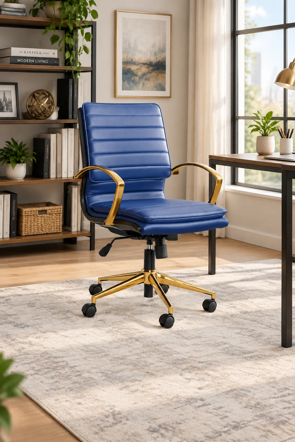 OSP Home Furnishings Gold Base Mid-back Faux Leather Office Chair