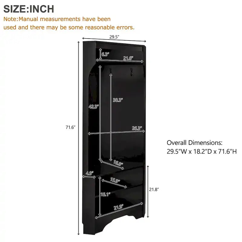Corner Hall Tree with Shoe Bench - Multifunctional Entryway Coat Rack Featuring 4 Hooks and Adjustable Shelf