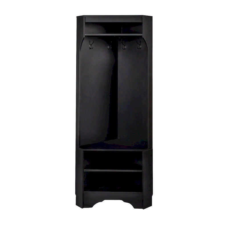 Corner Hall Tree with Shoe Bench - Multifunctional Entryway Coat Rack Featuring 4 Hooks and Adjustable Shelf
