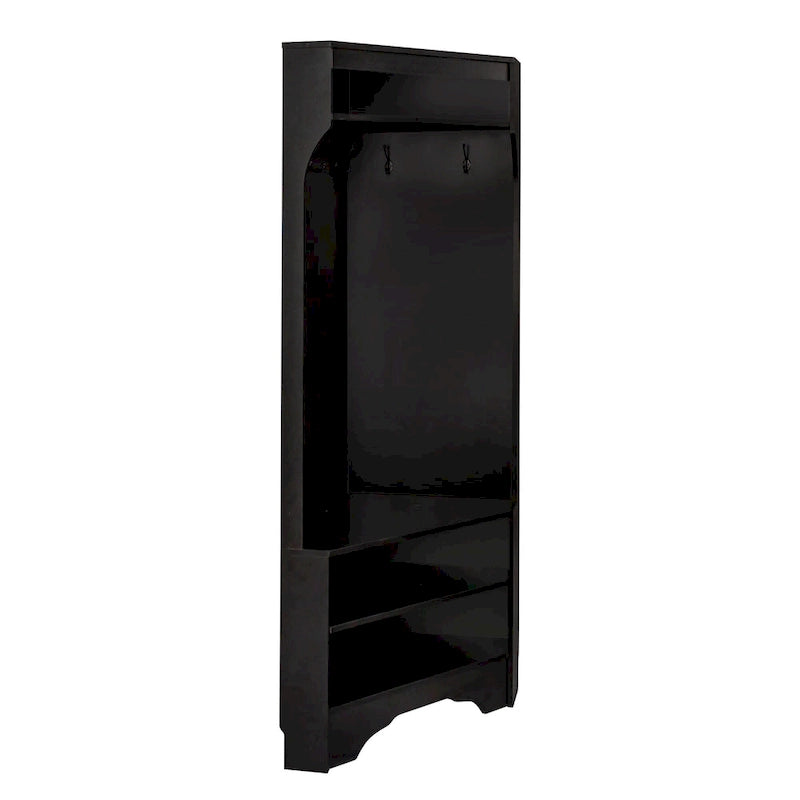 Corner Hall Tree with Shoe Bench - Multifunctional Entryway Coat Rack Featuring 4 Hooks and Adjustable Shelf