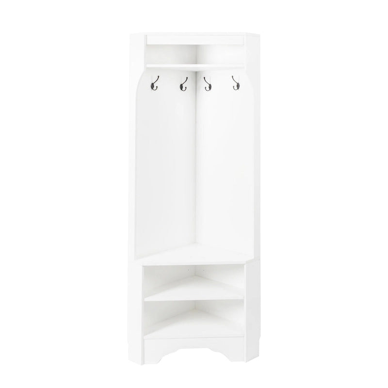 Corner Hall Tree with Shoe Bench - Multifunctional Entryway Coat Rack Featuring 4 Hooks and Adjustable Shelf