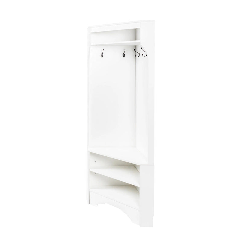Corner Hall Tree with Shoe Bench - Multifunctional Entryway Coat Rack Featuring 4 Hooks and Adjustable Shelf