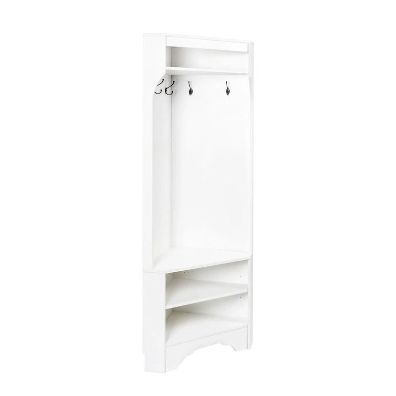 Corner Hall Tree with Shoe Bench - Multifunctional Entryway Coat Rack Featuring 4 Hooks and Adjustable Shelf