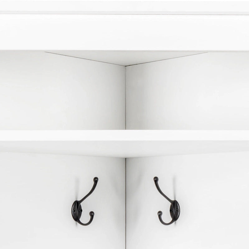 Corner Hall Tree with Shoe Bench - Multifunctional Entryway Coat Rack Featuring 4 Hooks and Adjustable Shelf