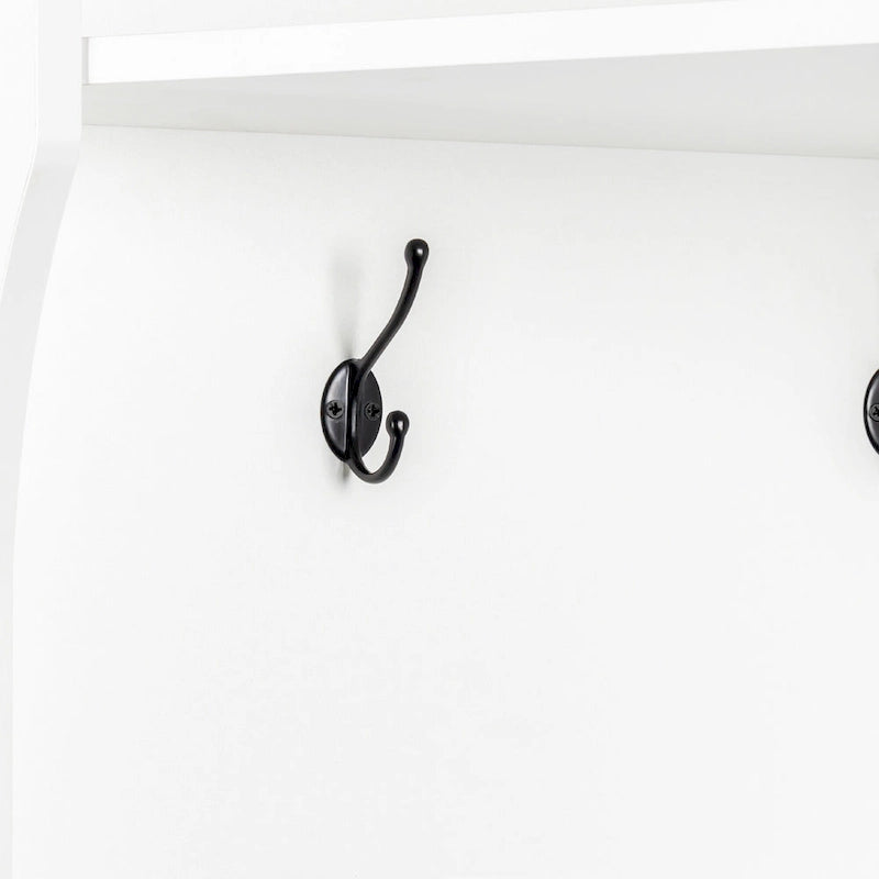 Corner Hall Tree with Shoe Bench - Multifunctional Entryway Coat Rack Featuring 4 Hooks and Adjustable Shelf