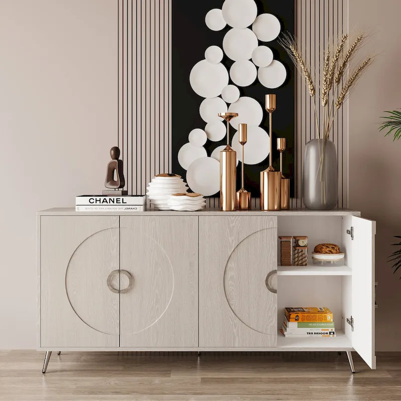 Modern Lacquered 4 Door Wooden Cabinet Sideboard Buffet Server Cabinet Storage Cabinet
