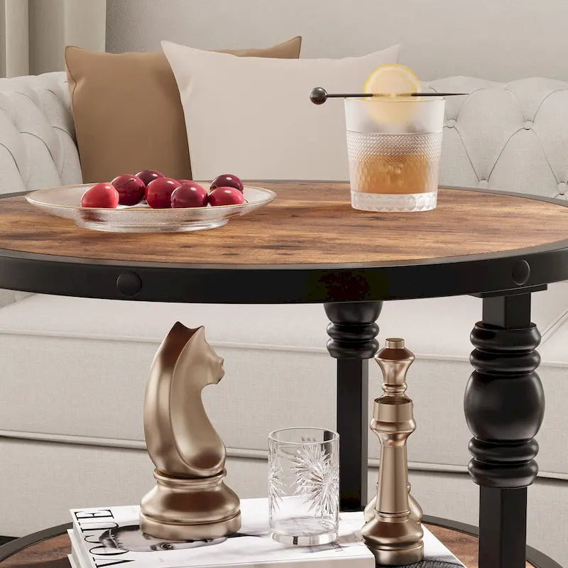 End Table 3-Tier Round Side Table Living Room Accent Table with Storage Shelf