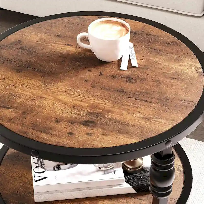End Table 3-Tier Round Side Table Living Room Accent Table with Storage Shelf