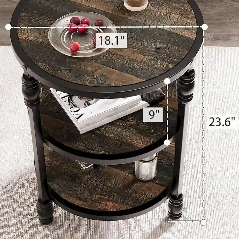 End Table 3-Tier Round Side Table Living Room Accent Table with Storage Shelf