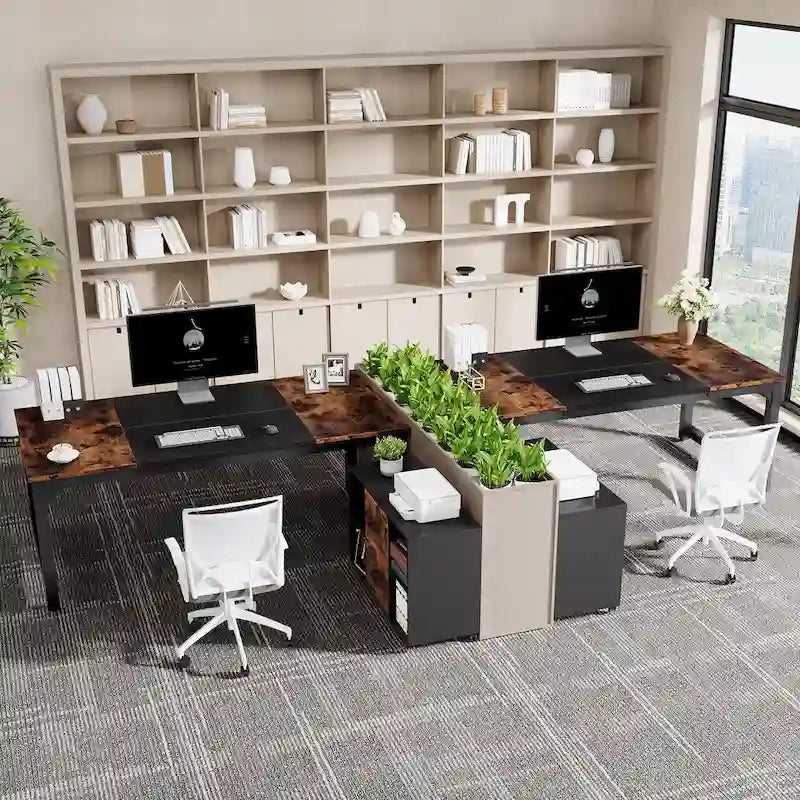 63 L-Shaped Executive Desk with 40 File Drawer Cabinet