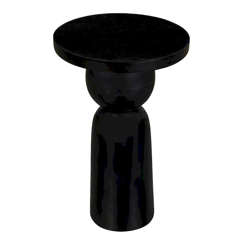 12 Inch Round Side End Table with Turned Pedestal Base, Mango Wood in Matte Black Finish