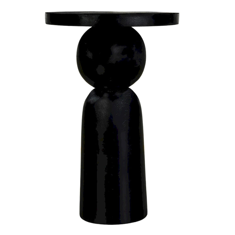 12 Inch Round Side End Table with Turned Pedestal Base, Mango Wood in Matte Black Finish