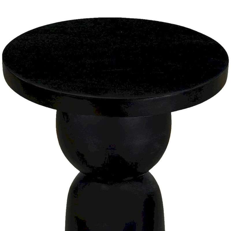 12 Inch Round Side End Table with Turned Pedestal Base, Mango Wood in Matte Black Finish