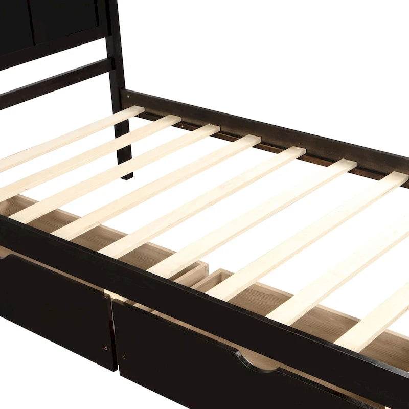 Twin Size Espresso Platform Storage Bed, 2 drawers with wheels