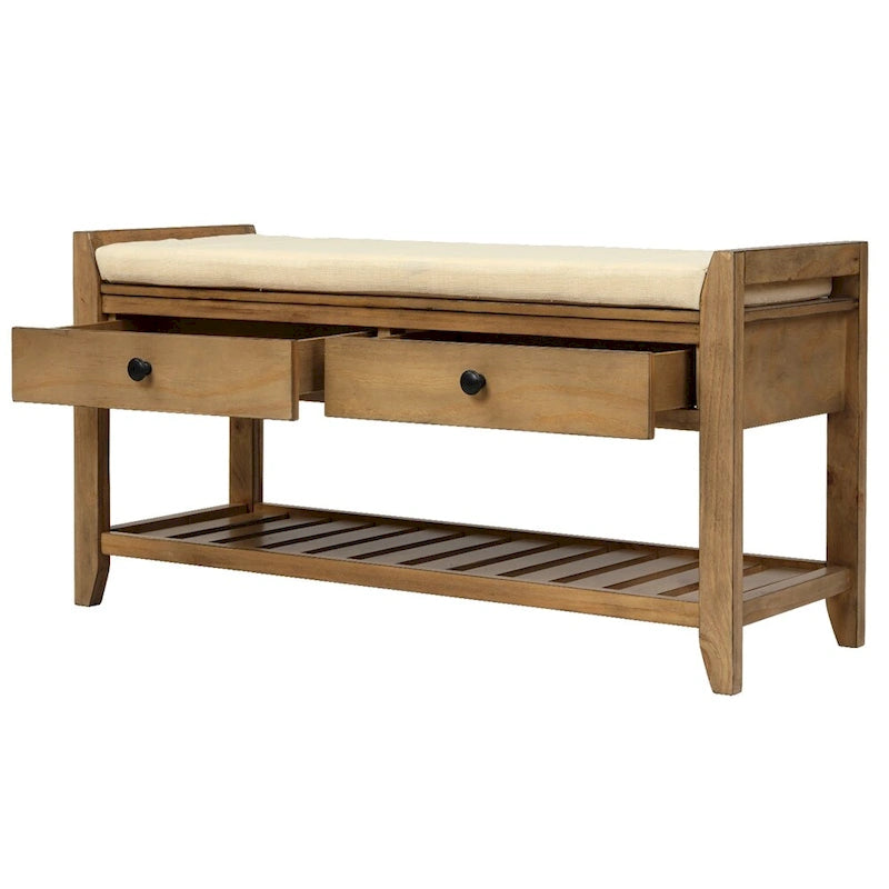 Shoe Rack with Cushioned Seat and Drawers, Multipurpose Entryway Storage Bench