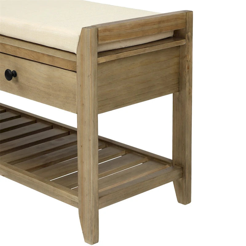 Shoe Rack with Cushioned Seat and Drawers, Multipurpose Entryway Storage Bench