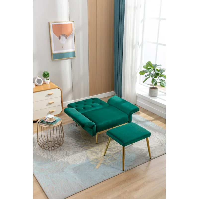 Velvet Tufted Adjustable Armrests and Backrest Armchair with Ottoman