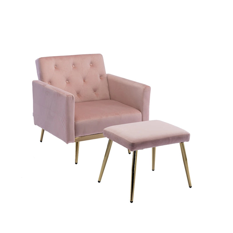 Velvet Tufted Adjustable Armrests and Backrest Armchair with Ottoman