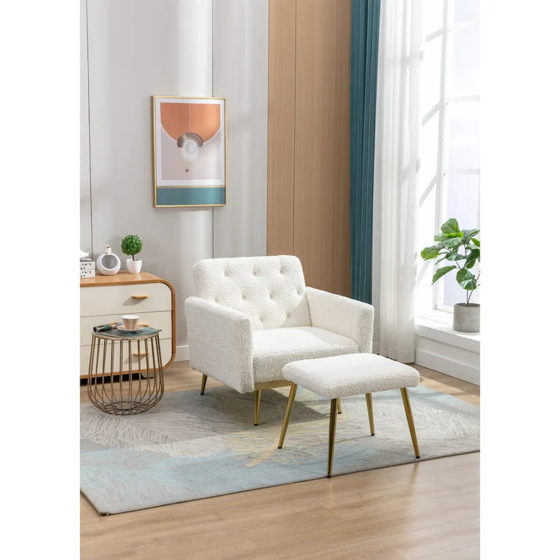 Velvet Tufted Adjustable Armrests and Backrest Armchair with Ottoman