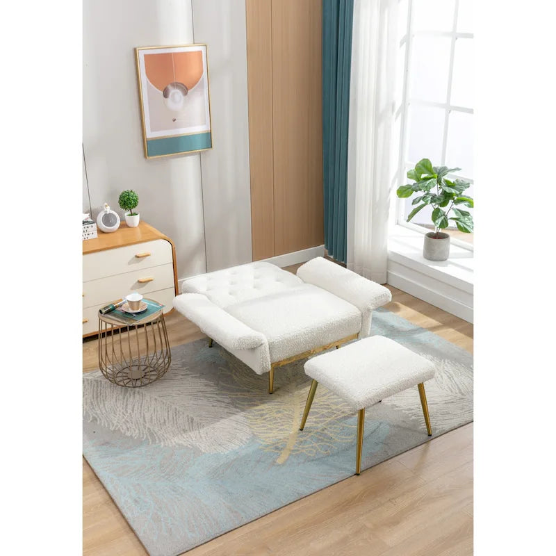 Velvet Tufted Adjustable Armrests and Backrest Armchair with Ottoman