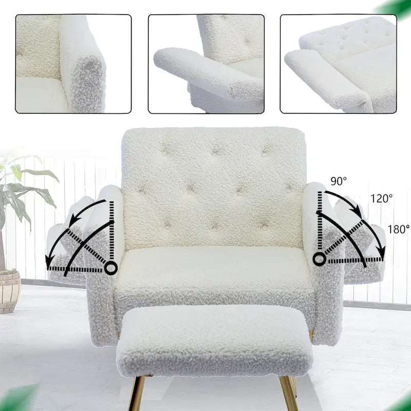 Velvet Tufted Adjustable Armrests and Backrest Armchair with Ottoman