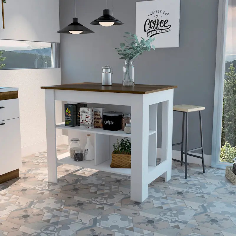 Brooklyn Kitchen Island, Three Concealed Shelves