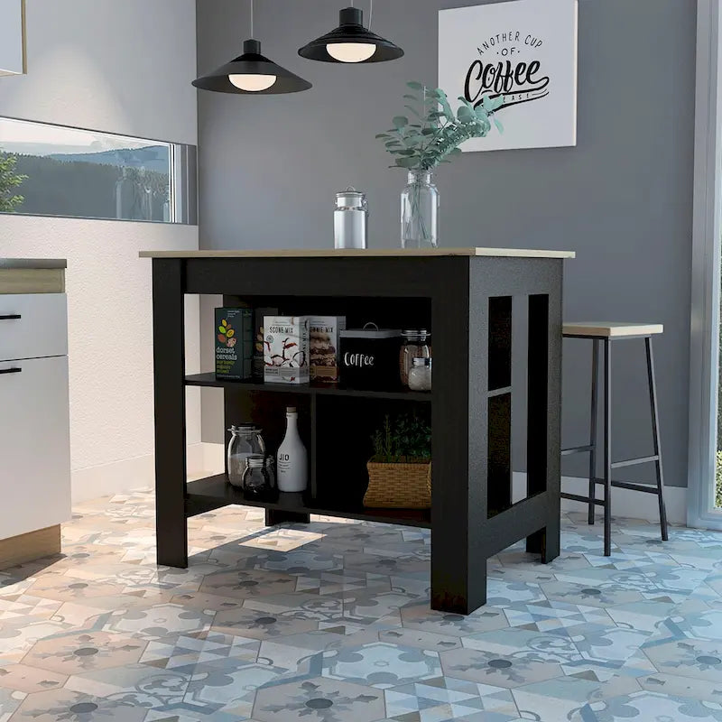 Brooklyn Kitchen Island, Three Concealed Shelves