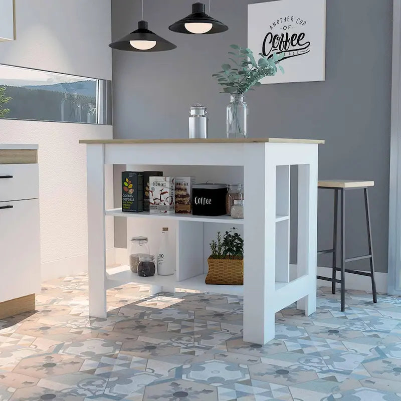 Brooklyn Kitchen Island, Three Concealed Shelves