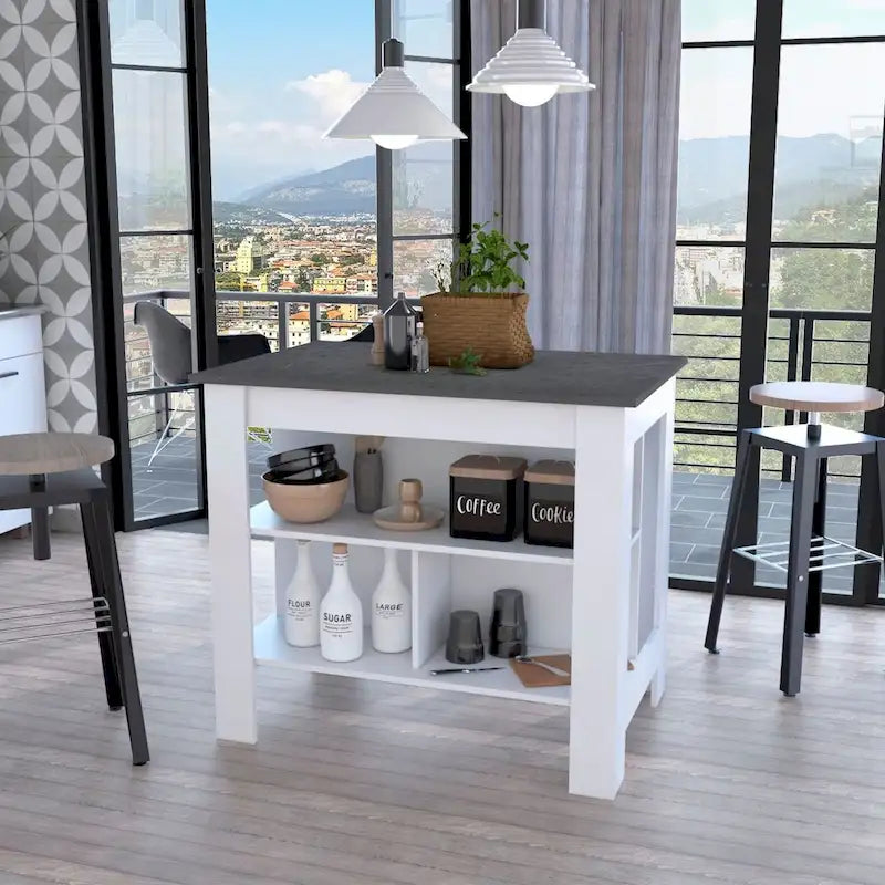 Brooklyn Kitchen Island, Three Concealed Shelves