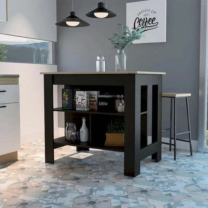 Brooklyn Kitchen Island, Three Concealed Shelves