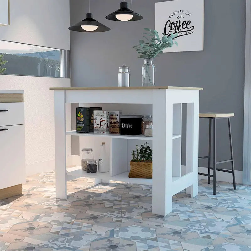 Brooklyn Kitchen Island, Three Concealed Shelves