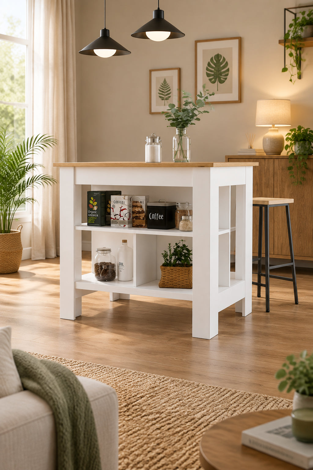 Brooklyn Kitchen Island, Three Concealed Shelves