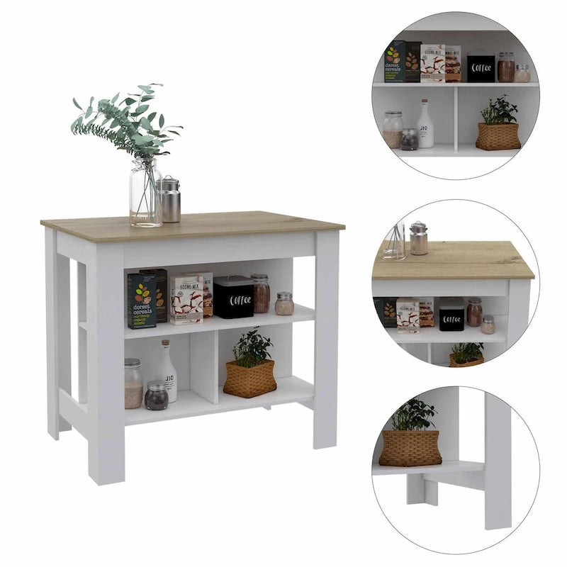 Brooklyn Kitchen Island, Three Concealed Shelves