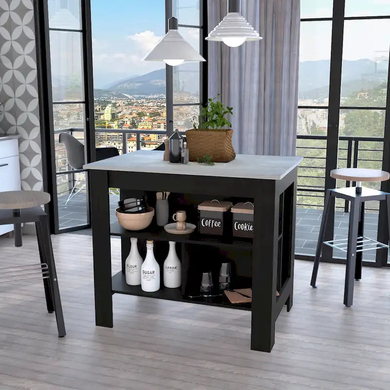 Brooklyn Kitchen Island, Three Concealed Shelves