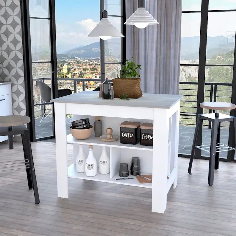 Brooklyn Kitchen Island, Three Concealed Shelves