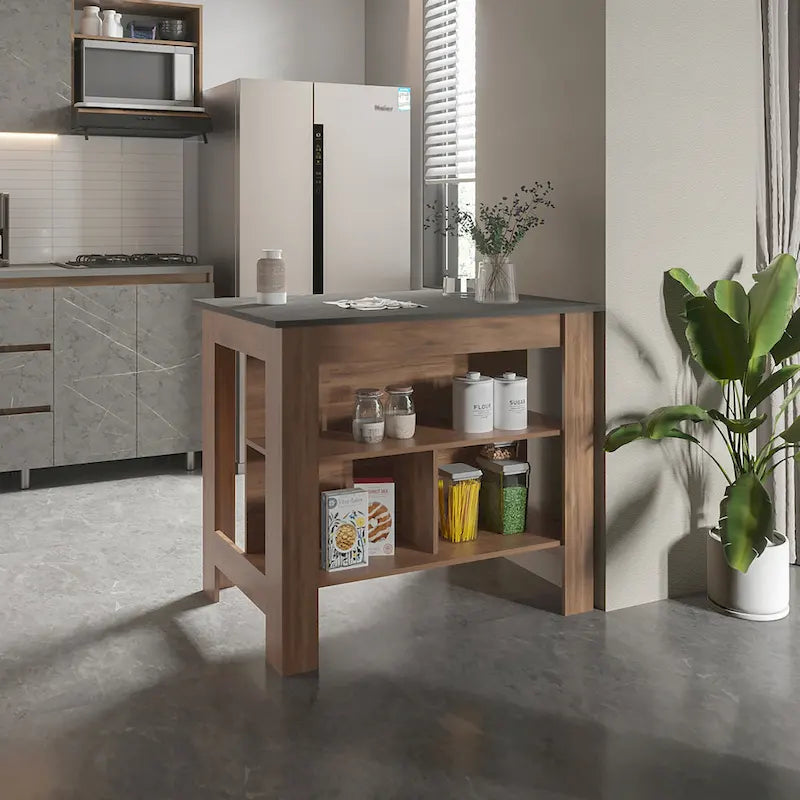 Brooklyn Kitchen Island, Three Concealed Shelves