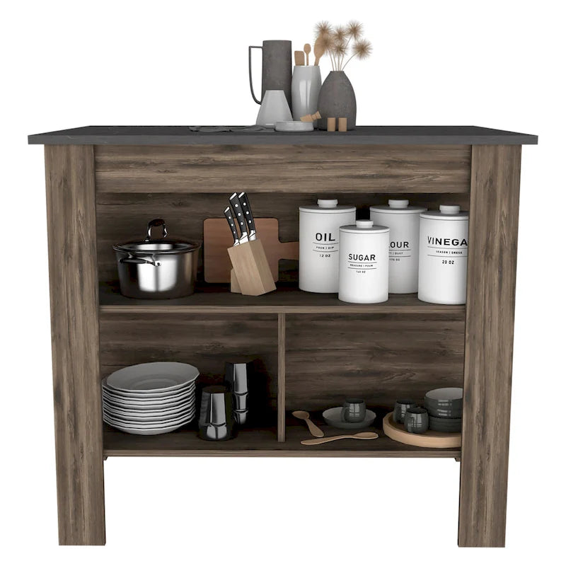 Brooklyn Kitchen Island, Three Concealed Shelves