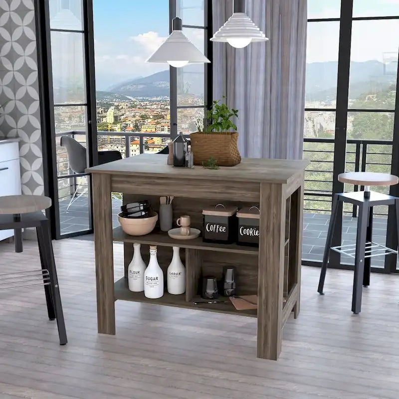 Brooklyn Kitchen Island, Three Concealed Shelves