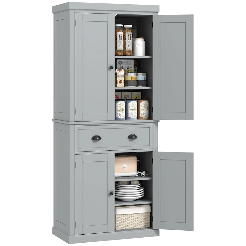 72 Freestanding Kitchen Pantry Cabinet, Tall Storage Cabinet with 2 Door Cupboards, Drawer and Adjustable Shelves
