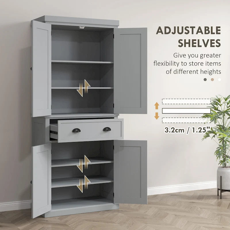 72 Freestanding Kitchen Pantry Cabinet, Tall Storage Cabinet with 2 Door Cupboards, Drawer and Adjustable Shelves