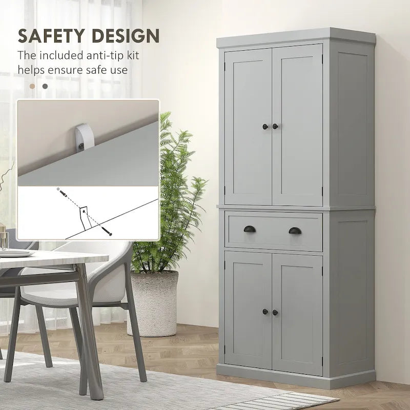 72 Freestanding Kitchen Pantry Cabinet, Tall Storage Cabinet with 2 Door Cupboards, Drawer and Adjustable Shelves