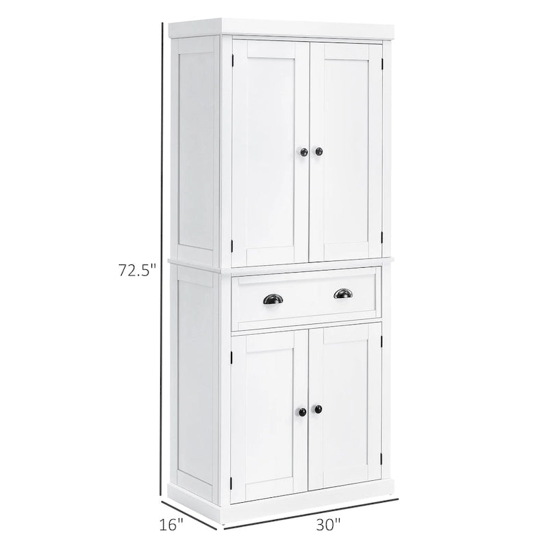 72 Freestanding Kitchen Pantry Cabinet, Tall Storage Cabinet with 2 Door Cupboards, Drawer and Adjustable Shelves
