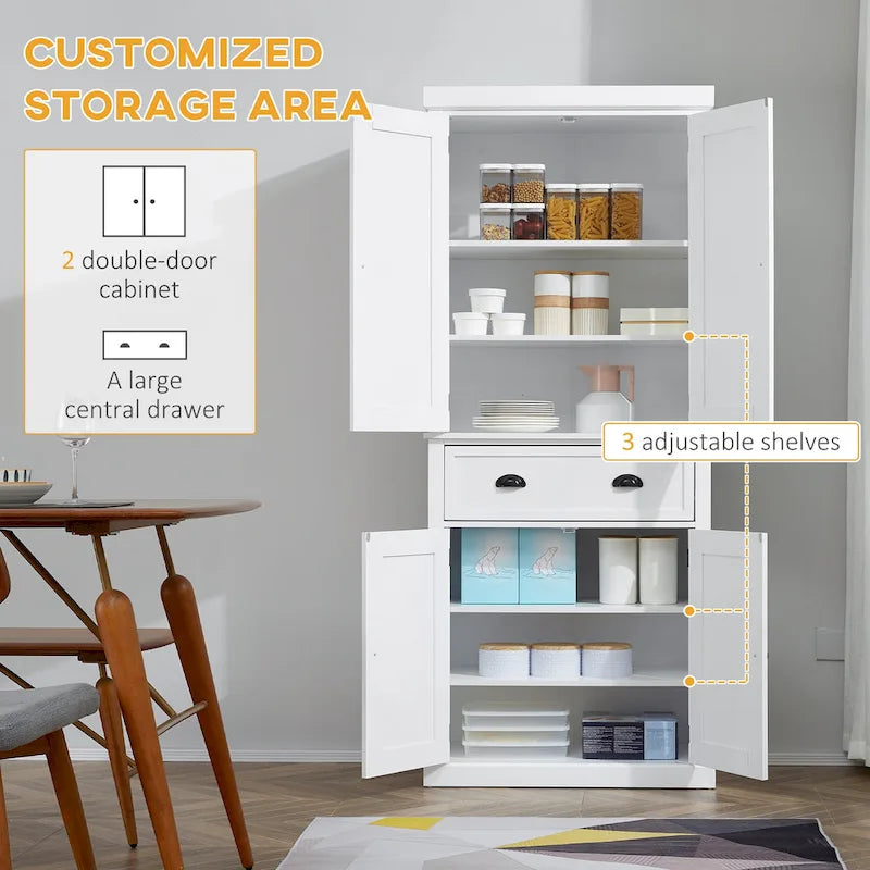 72 Freestanding Kitchen Pantry Cabinet, Tall Storage Cabinet with 2 Door Cupboards, Drawer and Adjustable Shelves