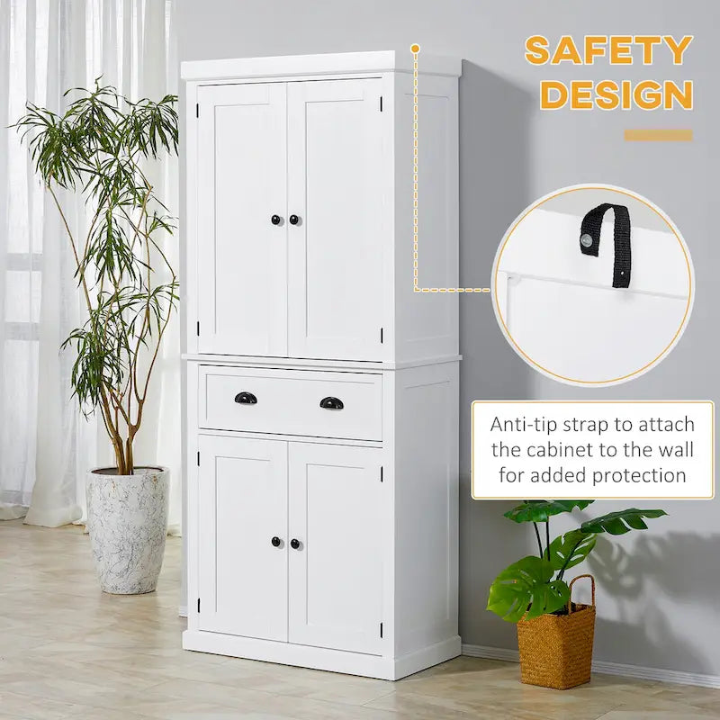 72 Freestanding Kitchen Pantry Cabinet, Tall Storage Cabinet with 2 Door Cupboards, Drawer and Adjustable Shelves