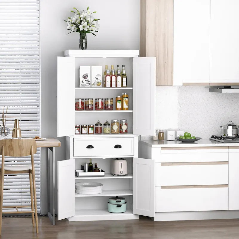 72 Freestanding Kitchen Pantry Cabinet, Tall Storage Cabinet with 2 Door Cupboards, Drawer and Adjustable Shelves