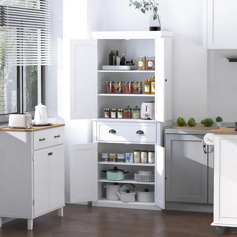 72 Freestanding Kitchen Pantry Cabinet, Tall Storage Cabinet with 2 Door Cupboards, Drawer and Adjustable Shelves