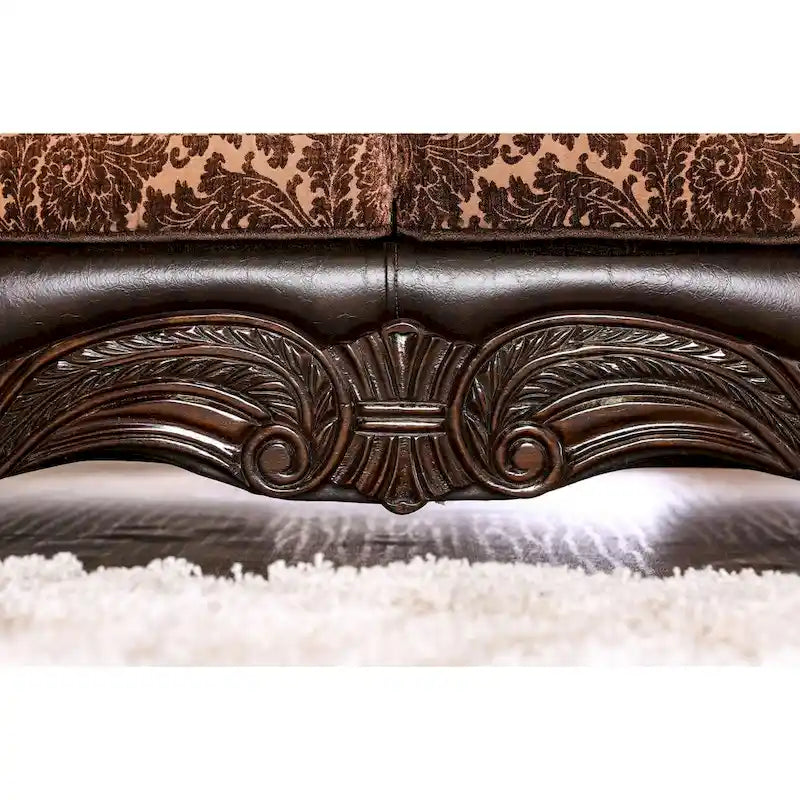 Traditional Brown Faux Leather Rolled Arms Sofa