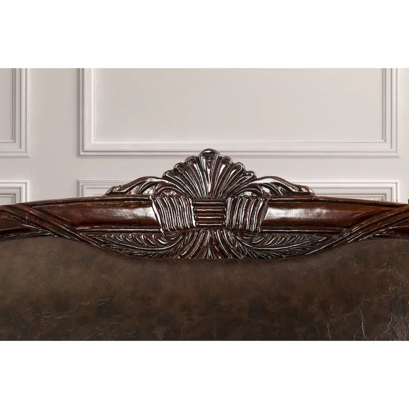 Traditional Brown Faux Leather Rolled Arms Sofa