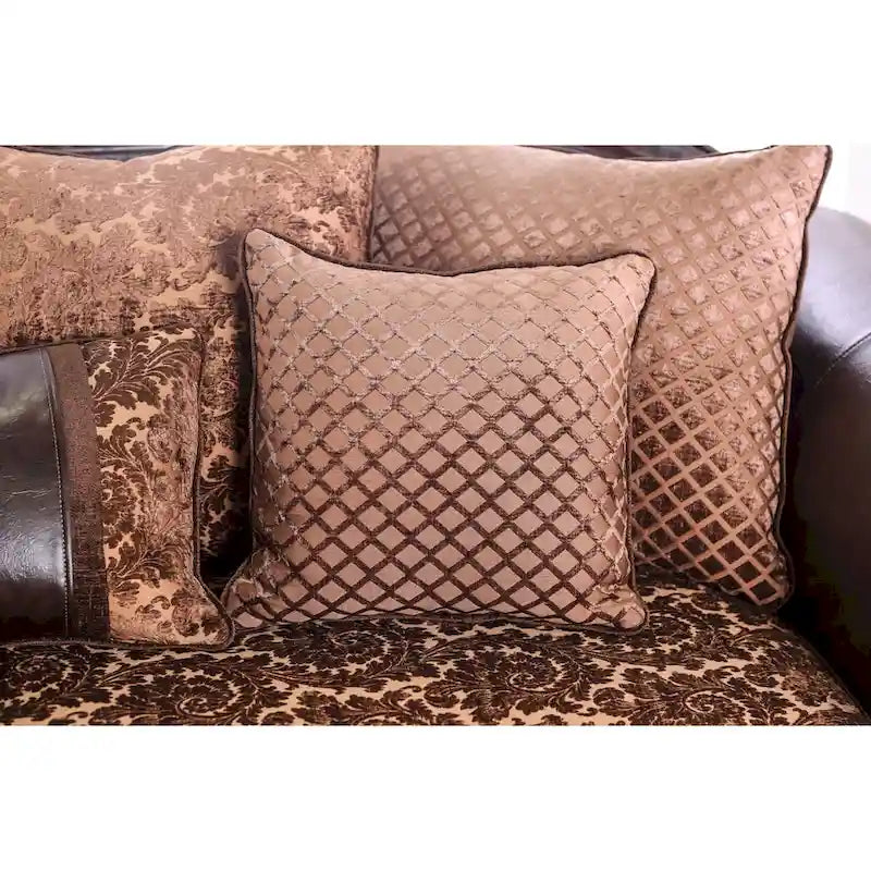 Traditional Brown Faux Leather Rolled Arms Sofa
