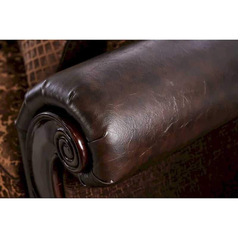 Traditional Brown Faux Leather Rolled Arms Sofa